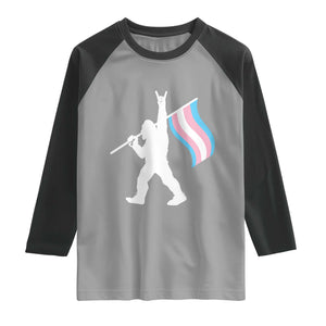 Bigfoot Rock On Trans Pride Flag Raglan Shirt Sasquatch LGBTQ Ally TS12 Sport Gray Black Print Your Wear