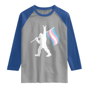 Bigfoot Rock On Trans Pride Flag Raglan Shirt Sasquatch LGBTQ Ally TS12 Sport Gray Royal Print Your Wear