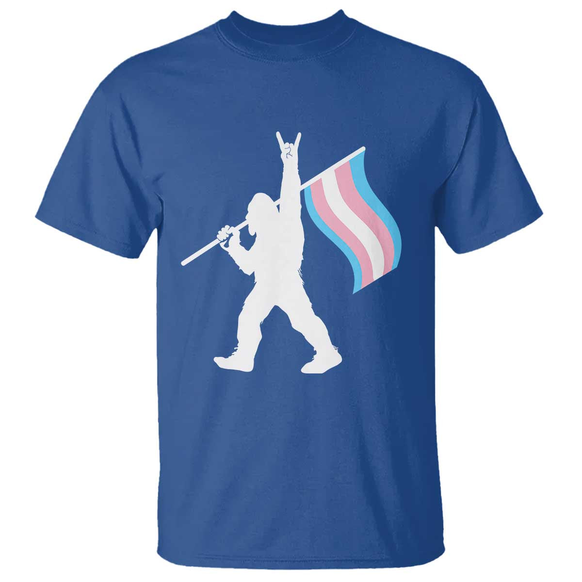 Bigfoot Rock On Trans Pride Flag T Shirt Sasquatch LGBTQ Ally TS12 Royal Blue Print Your Wear