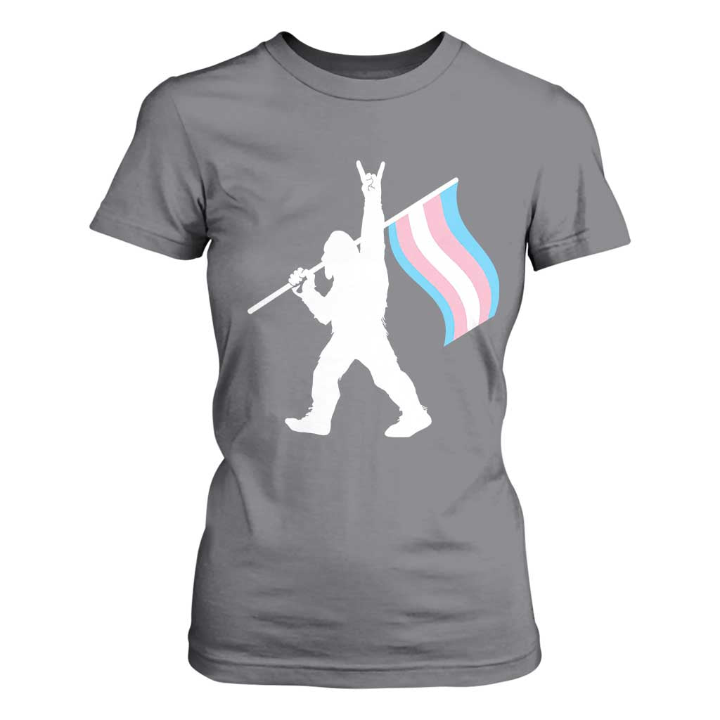 Bigfoot Rock On Trans Pride Flag T Shirt For Women Sasquatch LGBTQ Ally