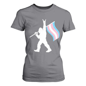 Bigfoot Rock On Trans Pride Flag T Shirt For Women Sasquatch LGBTQ Ally