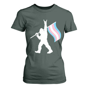 Bigfoot Rock On Trans Pride Flag T Shirt For Women Sasquatch LGBTQ Ally