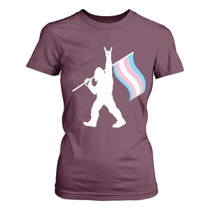 Bigfoot Rock On Trans Pride Flag T Shirt For Women Sasquatch LGBTQ Ally