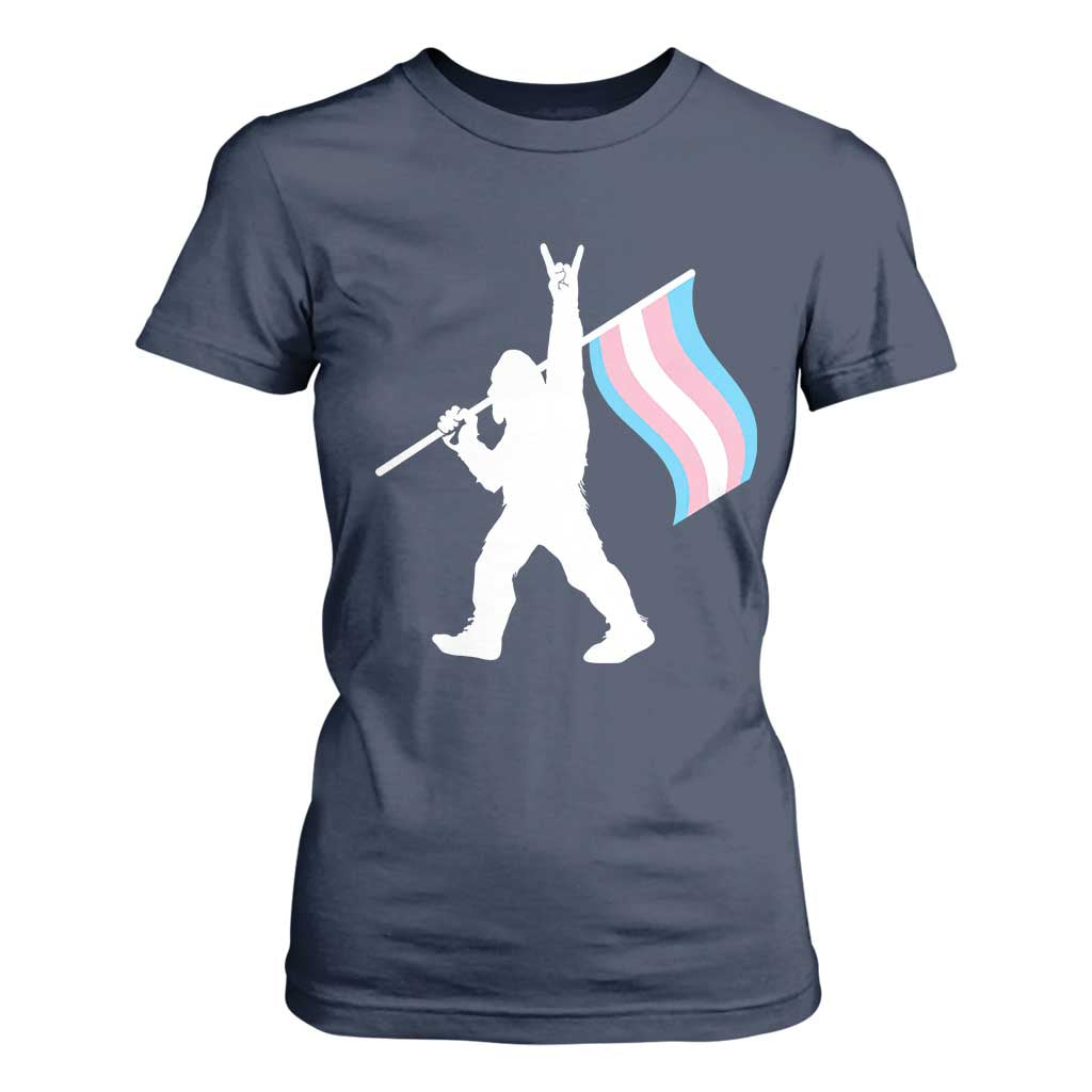 Bigfoot Rock On Trans Pride Flag T Shirt For Women Sasquatch LGBTQ Ally