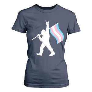 Bigfoot Rock On Trans Pride Flag T Shirt For Women Sasquatch LGBTQ Ally