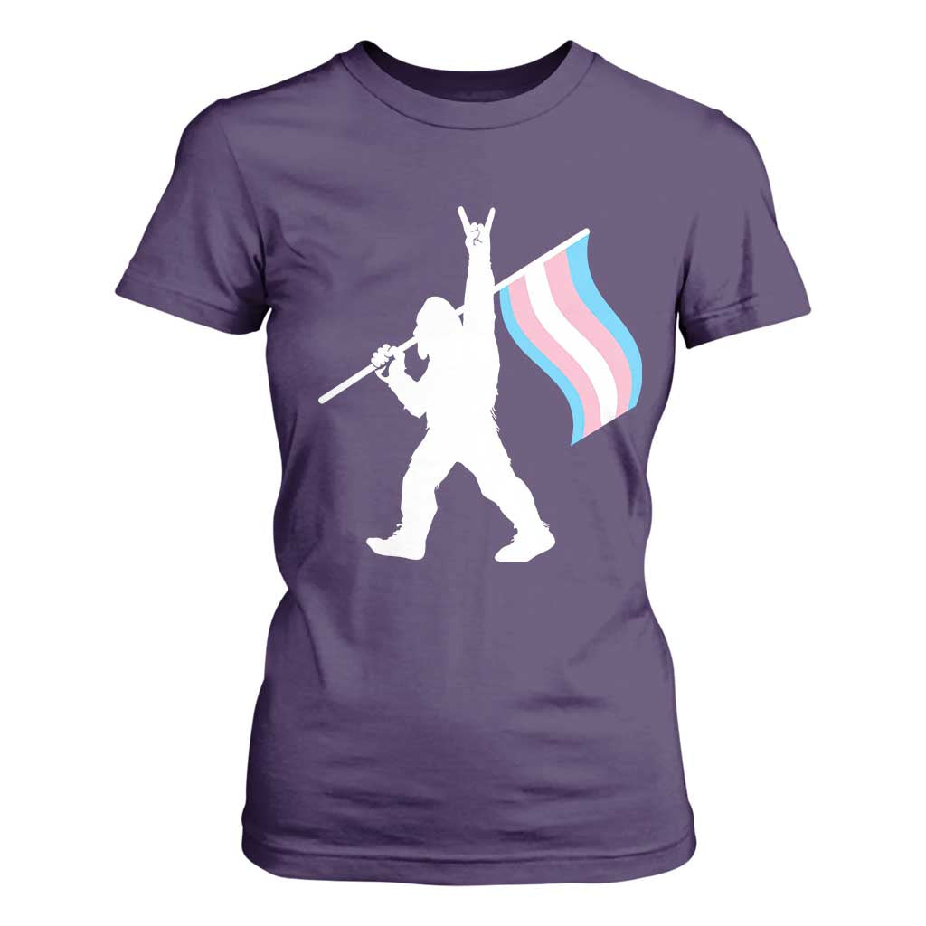 Bigfoot Rock On Trans Pride Flag T Shirt For Women Sasquatch LGBTQ Ally