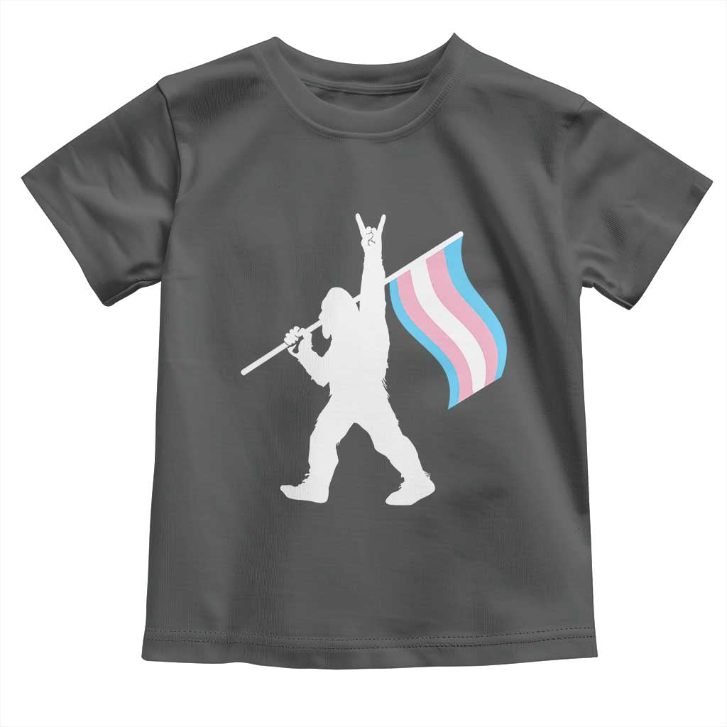 Bigfoot Rock On Trans Pride Flag Toddler T Shirt Sasquatch LGBTQ Ally TS12 Dark Heather Print Your Wear