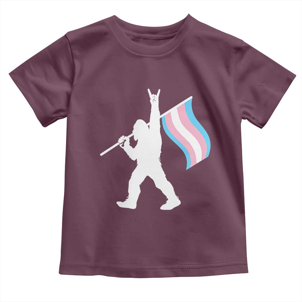 Bigfoot Rock On Trans Pride Flag Toddler T Shirt Sasquatch LGBTQ Ally TS12 Maroon Print Your Wear