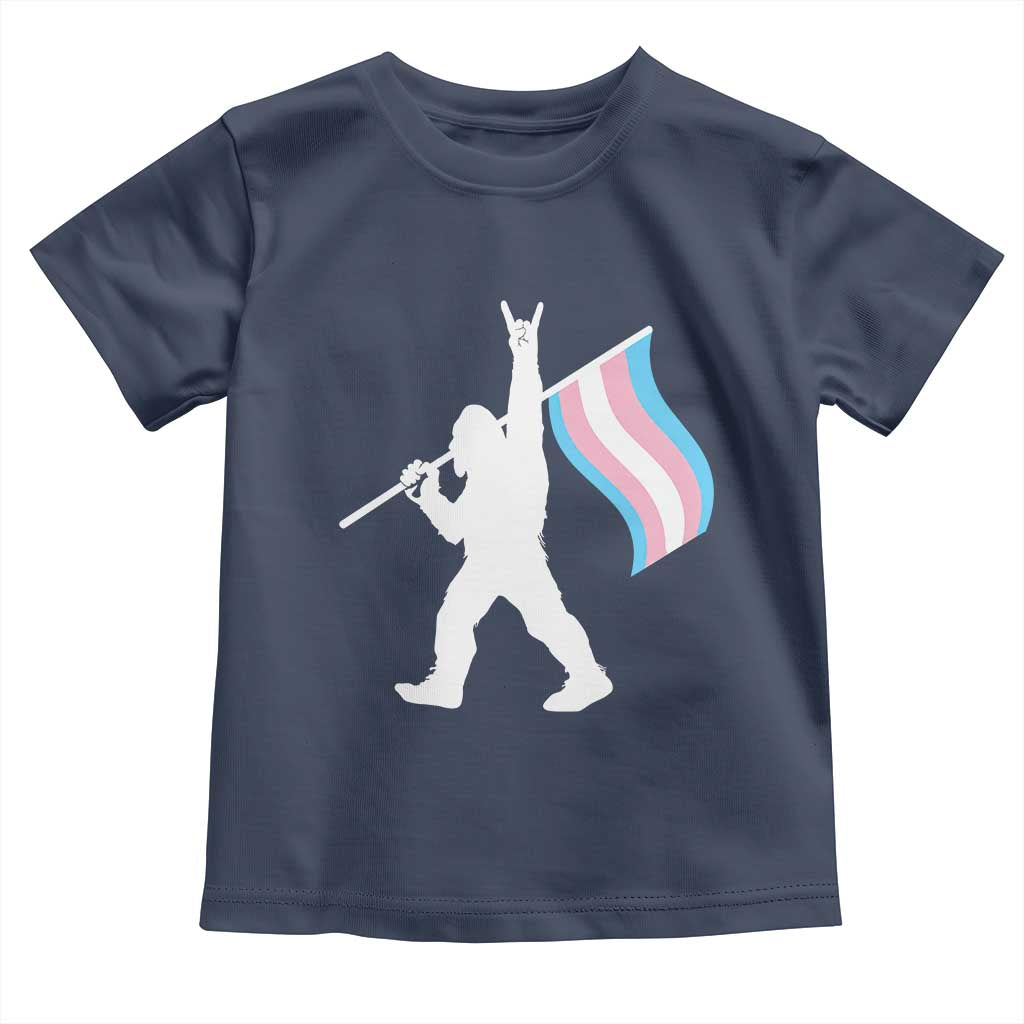 Bigfoot Rock On Trans Pride Flag Toddler T Shirt Sasquatch LGBTQ Ally TS12 Navy Print Your Wear
