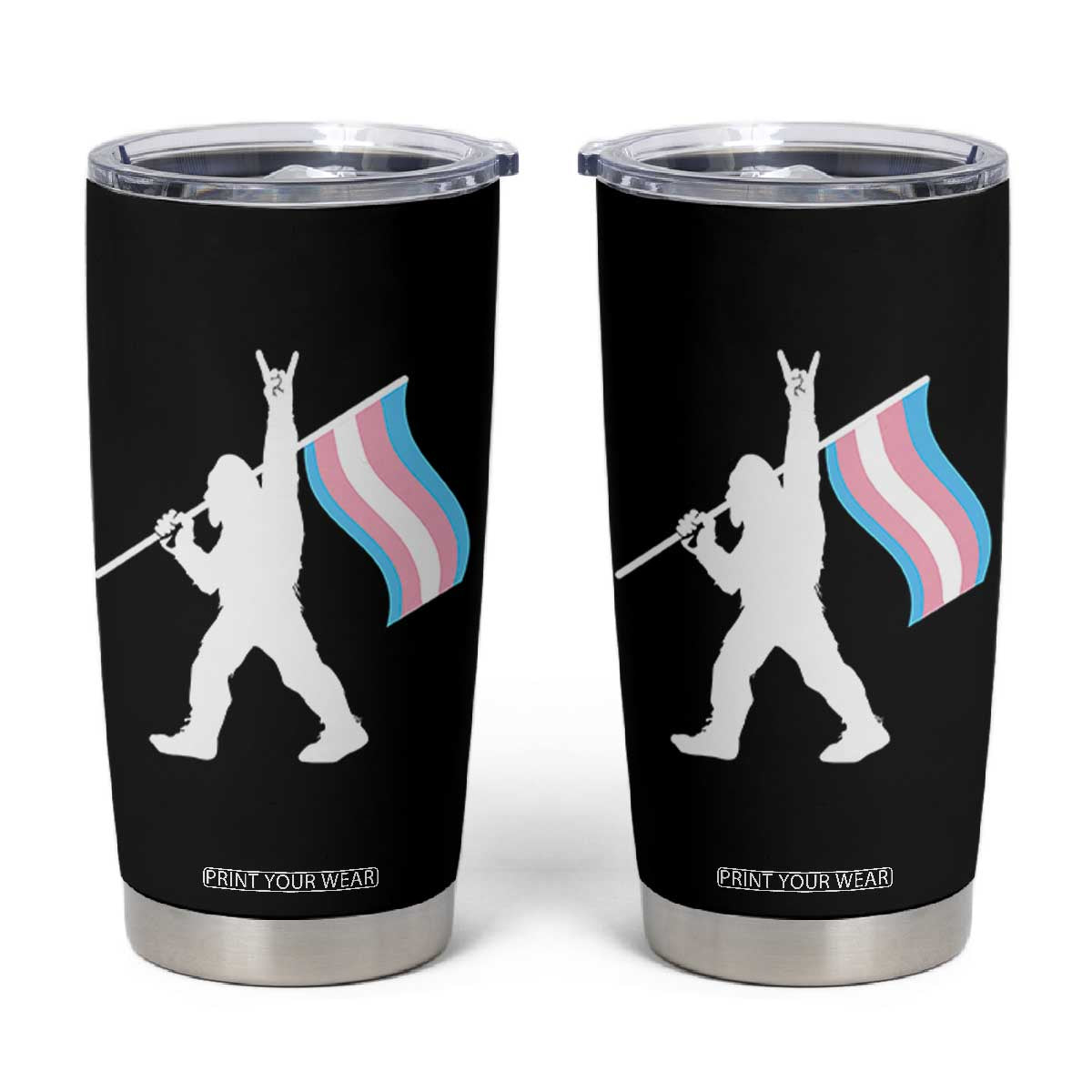Bigfoot Rock On Trans Pride Flag Tumbler Cup Sasquatch LGBTQ Ally TS12 Black Print Your Wear