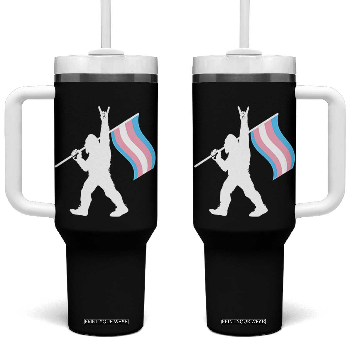 Bigfoot Rock On Trans Pride Flag Tumbler With Handle Sasquatch LGBTQ Ally TS12 One Size: 40 oz Black Print Your Wear