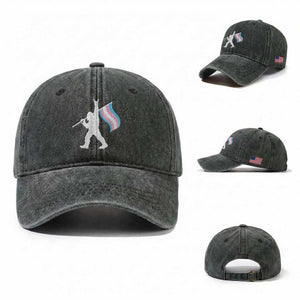 Bigfoot Rock On Trans Pride Flag Washed Cotton Baseball Cap Sasquatch LGBTQ Ally TS12 Washed Cap Universal Fit Dark Green Print Your Wear