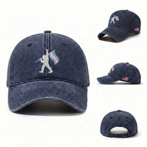 Bigfoot Rock On Trans Pride Flag Washed Cotton Baseball Cap Sasquatch LGBTQ Ally TS12 Washed Cap Universal Fit Navy Print Your Wear