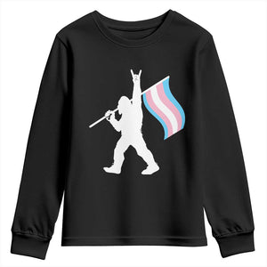 Bigfoot Rock On Trans Pride Flag Youth Sweatshirt Sasquatch LGBTQ Ally TS12 Black Print Your Wear