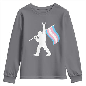 Bigfoot Rock On Trans Pride Flag Youth Sweatshirt Sasquatch LGBTQ Ally TS12 Charcoal Print Your Wear