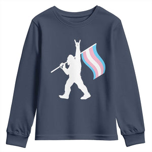Bigfoot Rock On Trans Pride Flag Youth Sweatshirt Sasquatch LGBTQ Ally TS12 Navy Print Your Wear