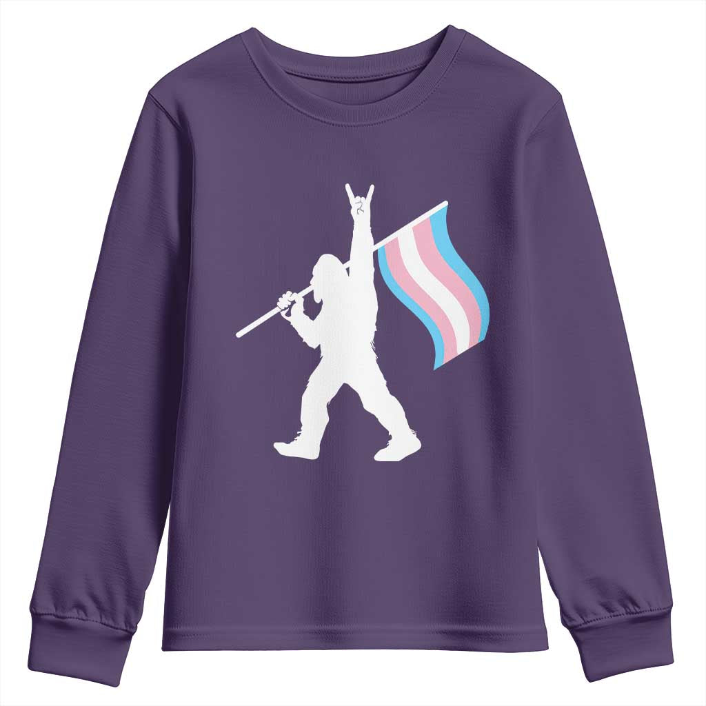 Bigfoot Rock On Trans Pride Flag Youth Sweatshirt Sasquatch LGBTQ Ally TS12 Purple Print Your Wear
