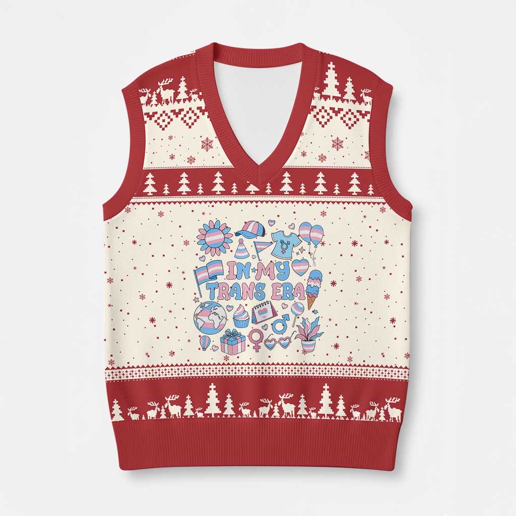 Transgender Pride In My Trans Era V-Neck Knit Sweater Vest Proud Ally Support Graphic TS12 Beige Red Print Your Wear