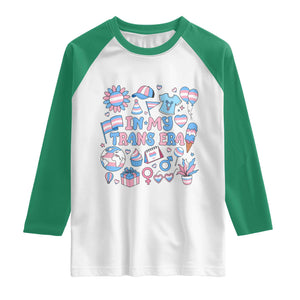 Transgender Pride In My Trans Era Raglan Shirt Proud Ally Support Graphic TS12 White Kelly Green Print Your Wear