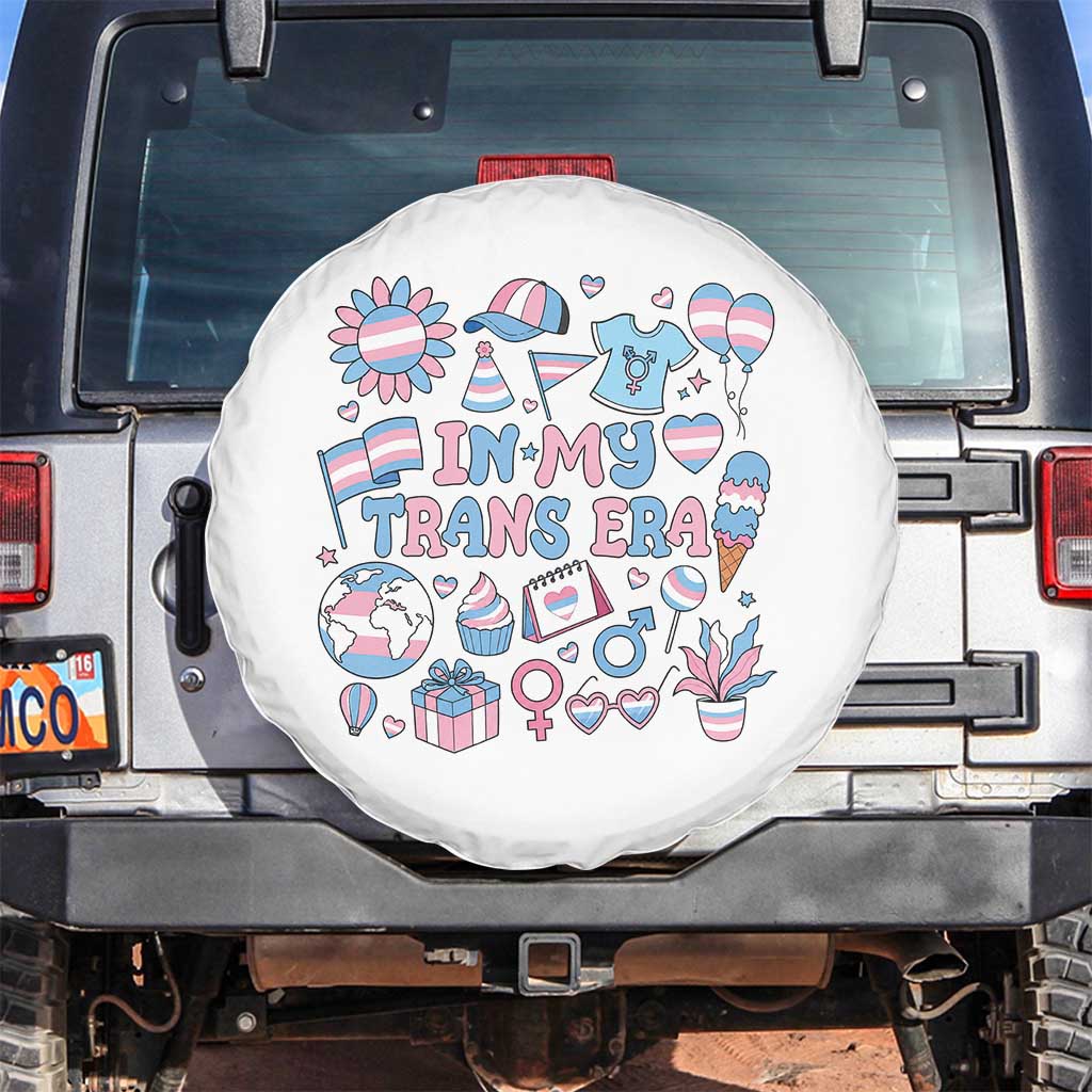 Transgender Pride In My Trans Era Spare Tire Cover Proud Ally Support Graphic TS12 No hole White Print Your Wear