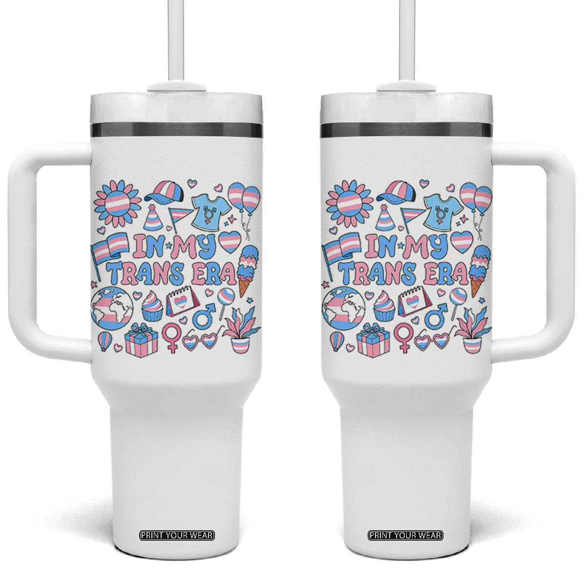Transgender Pride In My Trans Era Tumbler With Handle Proud Ally Support Graphic TS12 One Size: 40 oz White Print Your Wear