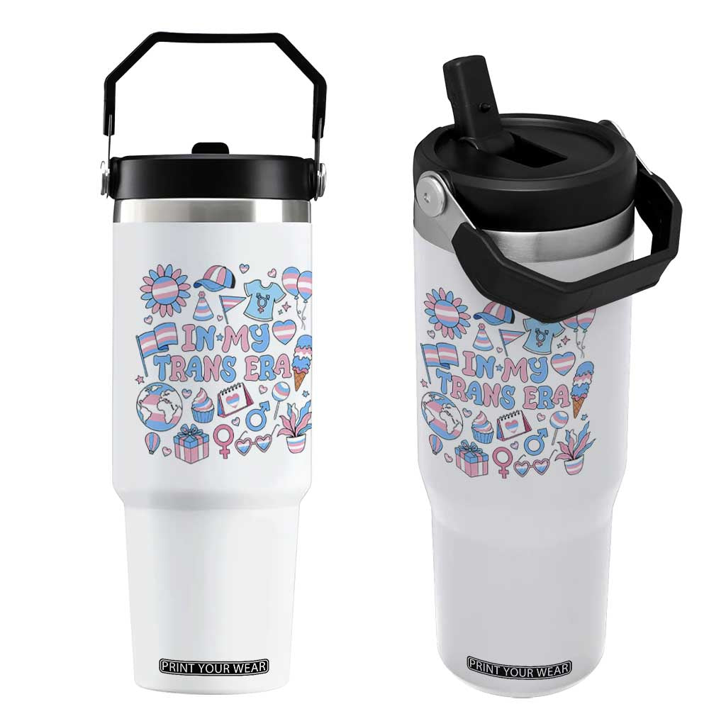 Transgender Pride In My Trans Era Flip Straw Tumbler Proud Ally Support Graphic TS12 One Size: 30 oz White Print Your Wear