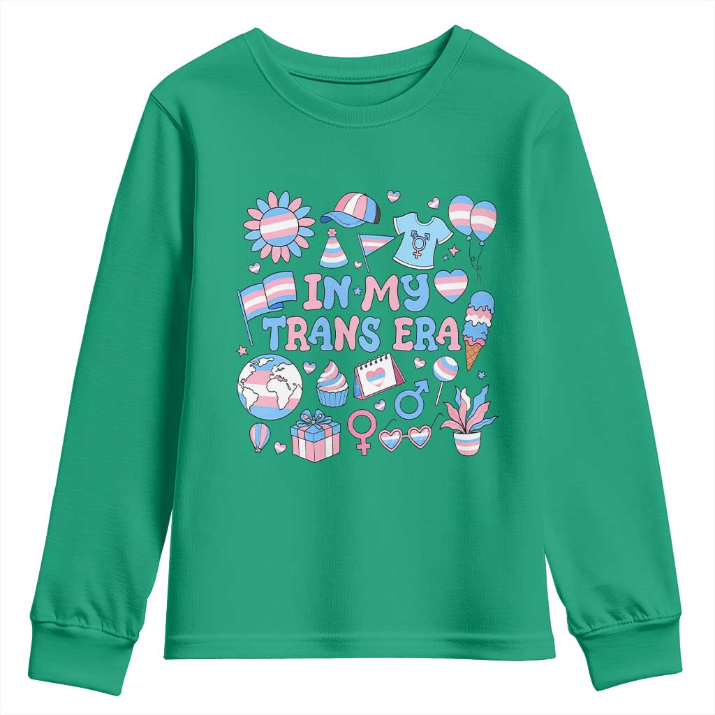 Transgender Pride In My Trans Era Youth Sweatshirt Proud Ally Support Graphic TS12 Irish Green Print Your Wear