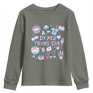 Transgender Pride In My Trans Era Youth Sweatshirt Proud Ally Support Graphic TS12 Military Green Print Your Wear