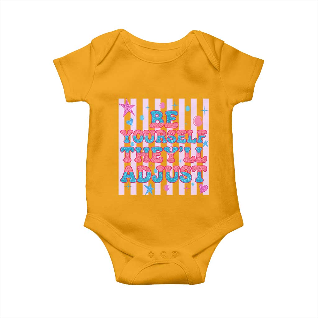 Striped Glitter Effect Printed Trans Rights Baby Onesie Be Yourself They Will Adjust TS12 Gold Print Your Wear