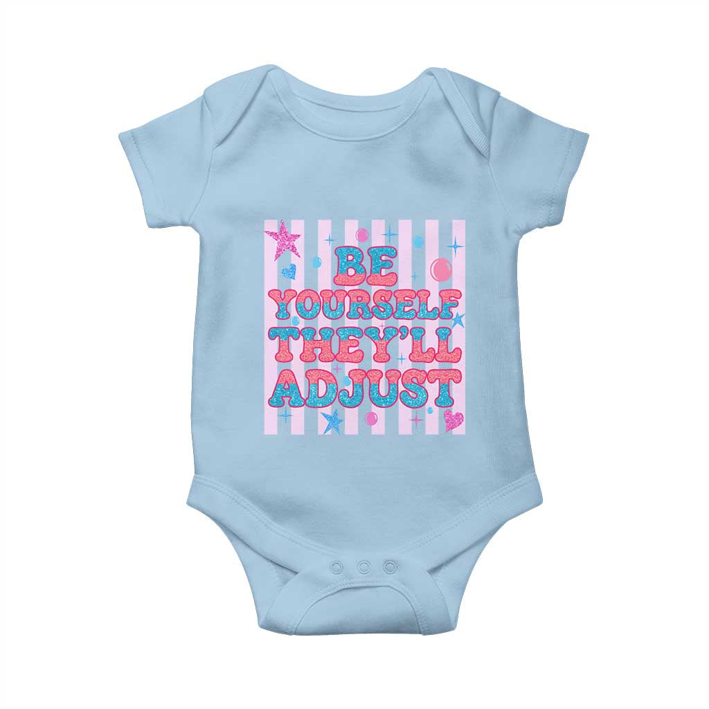 Striped Glitter Effect Printed Trans Rights Baby Onesie Be Yourself They Will Adjust TS12 Light Blue Print Your Wear