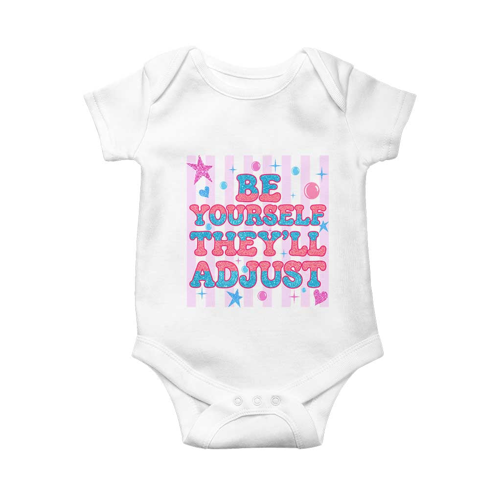 Striped Glitter Effect Printed Trans Rights Baby Onesie Be Yourself They Will Adjust TS12 White Print Your Wear