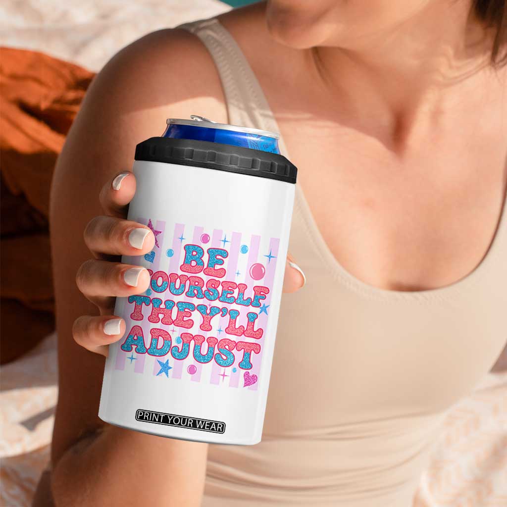 Striped Glitter Effect Printed Trans Rights 4 in 1 Can Cooler Tumbler Be Yourself They Will Adjust TS12 Print Your Wear