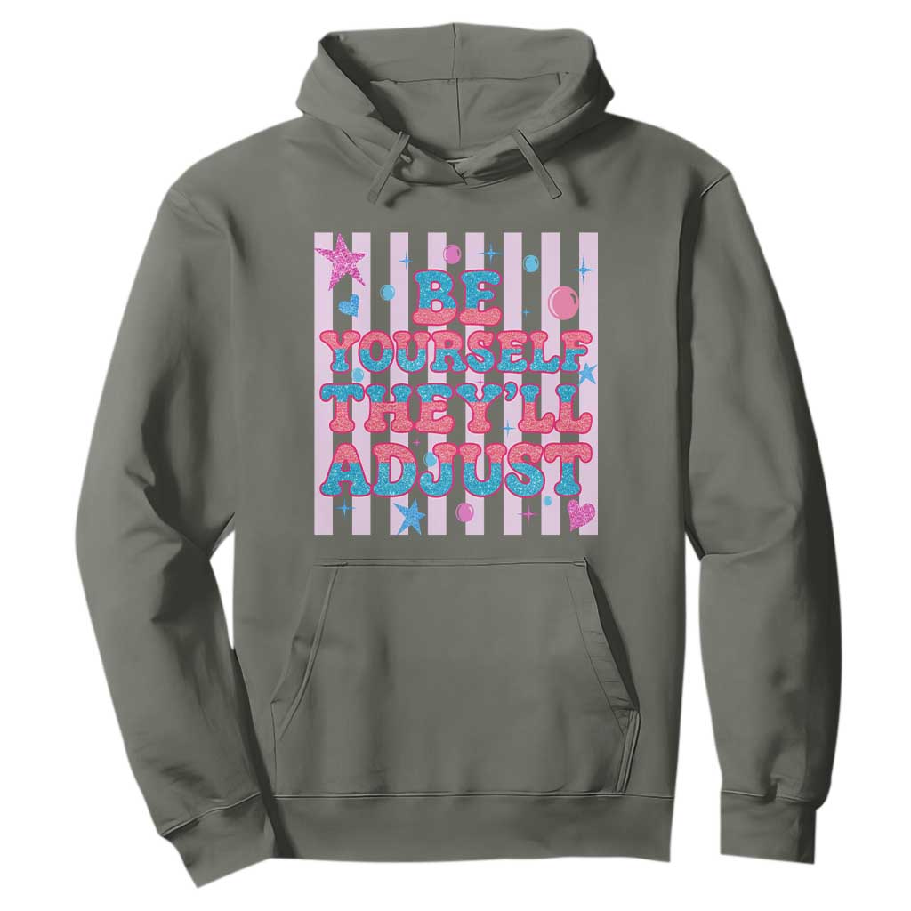 Striped Glitter Effect Printed Trans Rights Hoodie Be Yourself They Will Adjust TS12 Military Green Print Your Wear