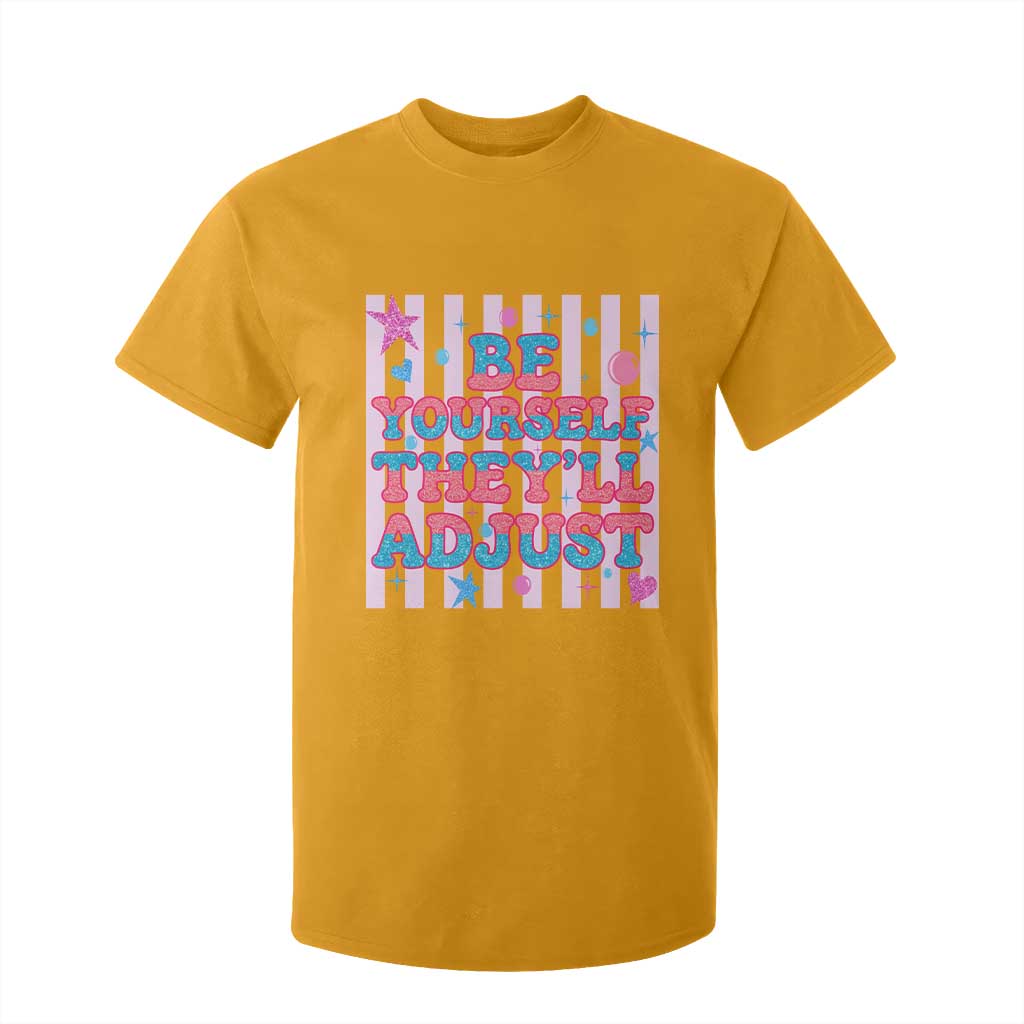 Striped Glitter Effect Printed Trans Rights T Shirt For Kid Be Yourself They Will Adjust TS12 Gold Print Your Wear