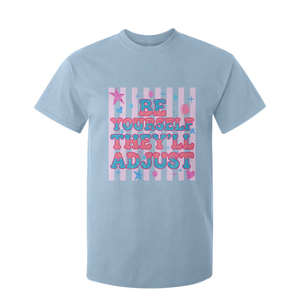 Striped Glitter Effect Printed Trans Rights T Shirt For Kid Be Yourself They Will Adjust TS12 Light Blue Print Your Wear