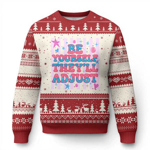 Striped Glitter Effect Printed Trans Rights Ugly Christmas Sweater Be Yourself They Will Adjust TS12 Beige Red Print Your Wear