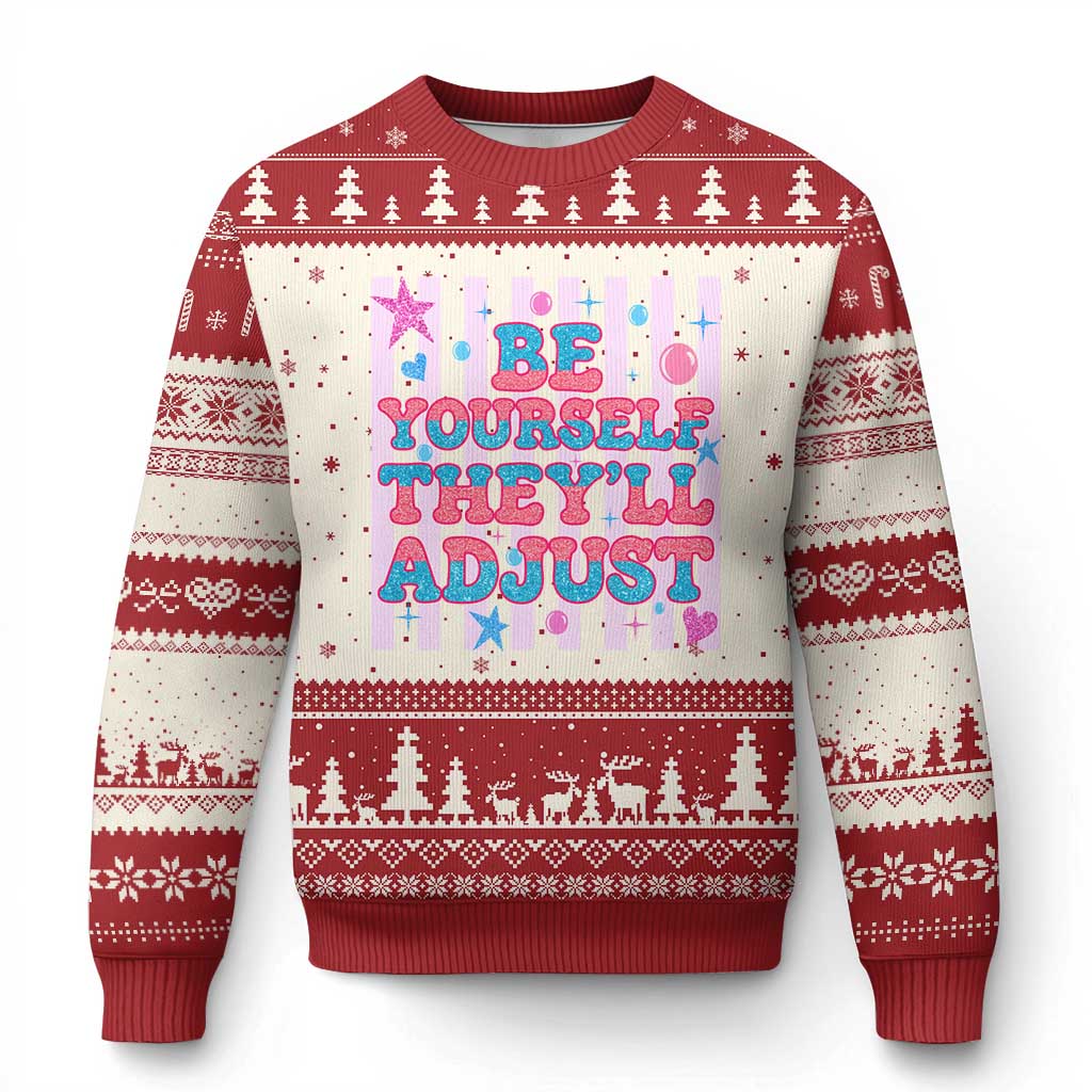 Striped Glitter Effect Printed Trans Rights Ugly Christmas Sweater Be Yourself They Will Adjust TS12 Beige Red Print Your Wear