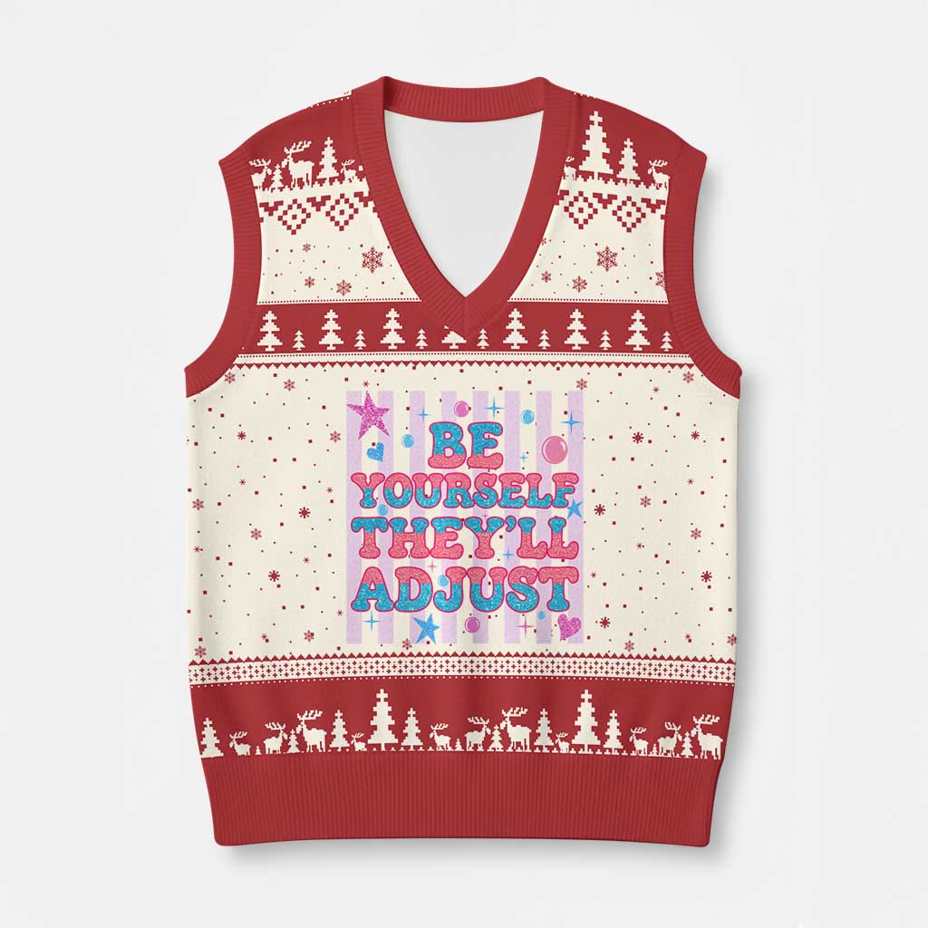 Striped Glitter Effect Printed Trans Rights V-Neck Knit Sweater Vest Be Yourself They Will Adjust TS12 Beige Red Print Your Wear