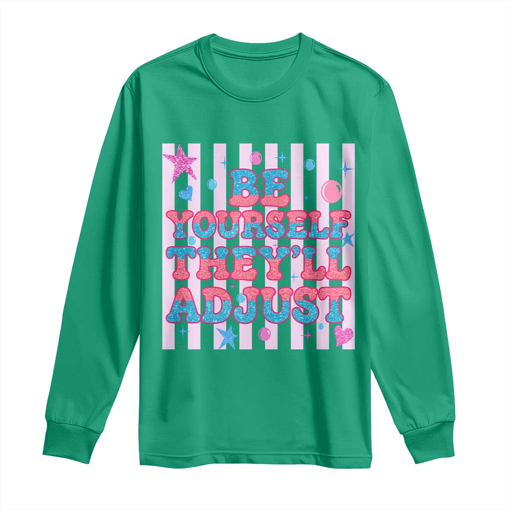 Striped Glitter Effect Printed Trans Rights Long Sleeve Shirt Be Yourself They Will Adjust TS12 Irish Green Print Your Wear