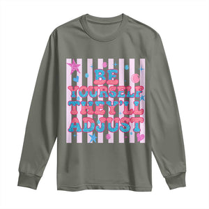 Striped Glitter Effect Printed Trans Rights Long Sleeve Shirt Be Yourself They Will Adjust TS12 Military Green Print Your Wear