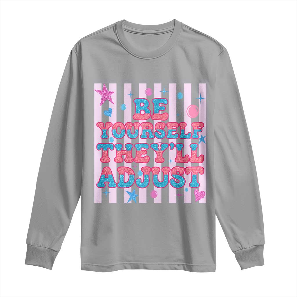 Striped Glitter Effect Printed Trans Rights Long Sleeve Shirt Be Yourself They Will Adjust TS12 Sport Gray Print Your Wear