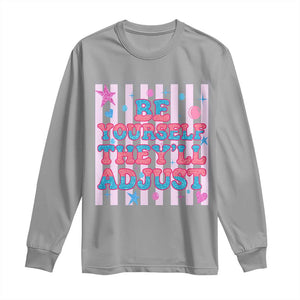 Striped Glitter Effect Printed Trans Rights Long Sleeve Shirt Be Yourself They Will Adjust TS12 Sport Gray Print Your Wear