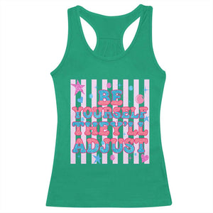 Striped Glitter Effect Printed Trans Rights Racerback Tank Top Be Yourself They Will Adjust TS12 Irish Green Print Your Wear