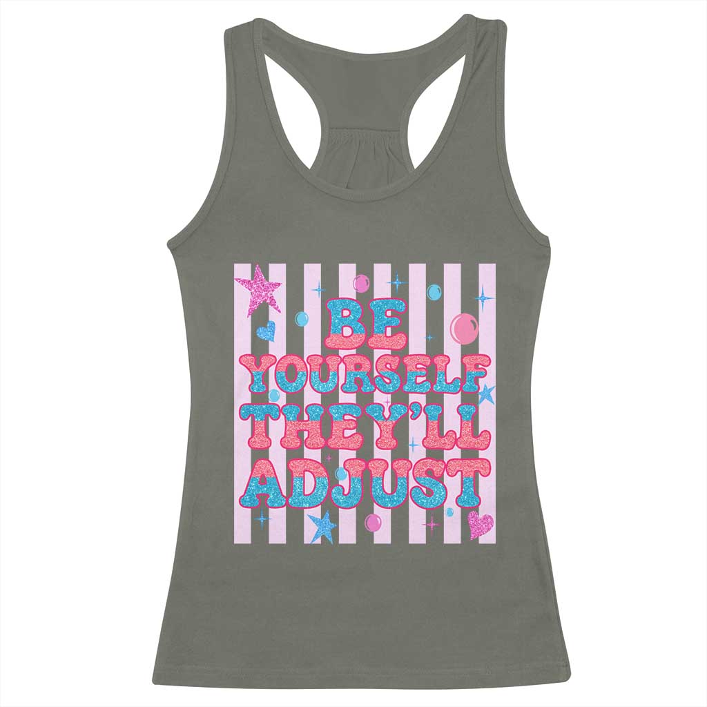Striped Glitter Effect Printed Trans Rights Racerback Tank Top Be Yourself They Will Adjust TS12 Military Green Print Your Wear