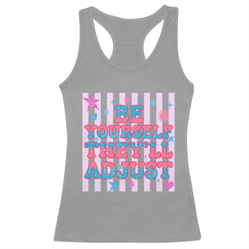 Striped Glitter Effect Printed Trans Rights Racerback Tank Top Be Yourself They Will Adjust TS12 Sport Gray Print Your Wear
