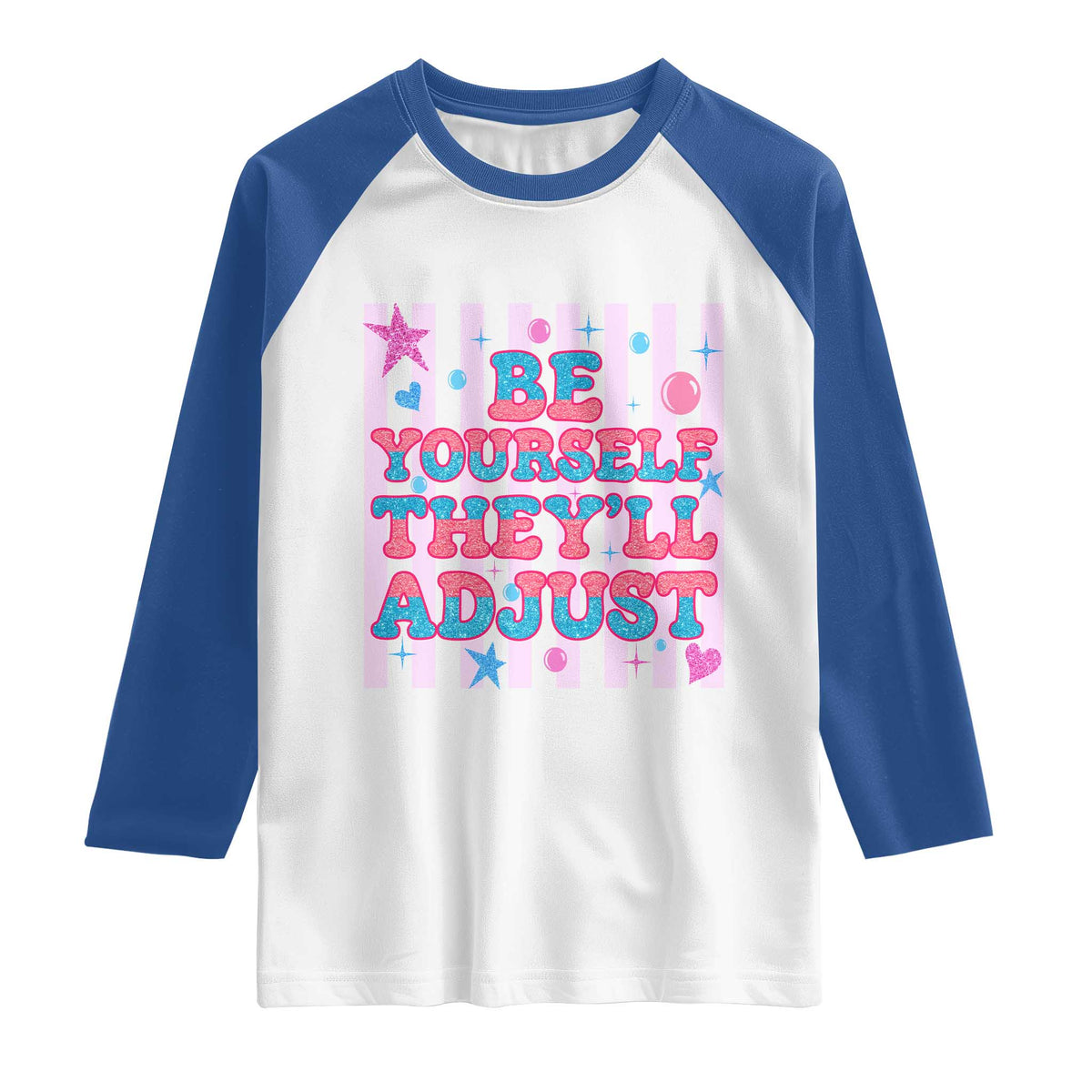 Striped Glitter Effect Printed Trans Rights Raglan Shirt Be Yourself They Will Adjust TS12 White Royal Print Your Wear