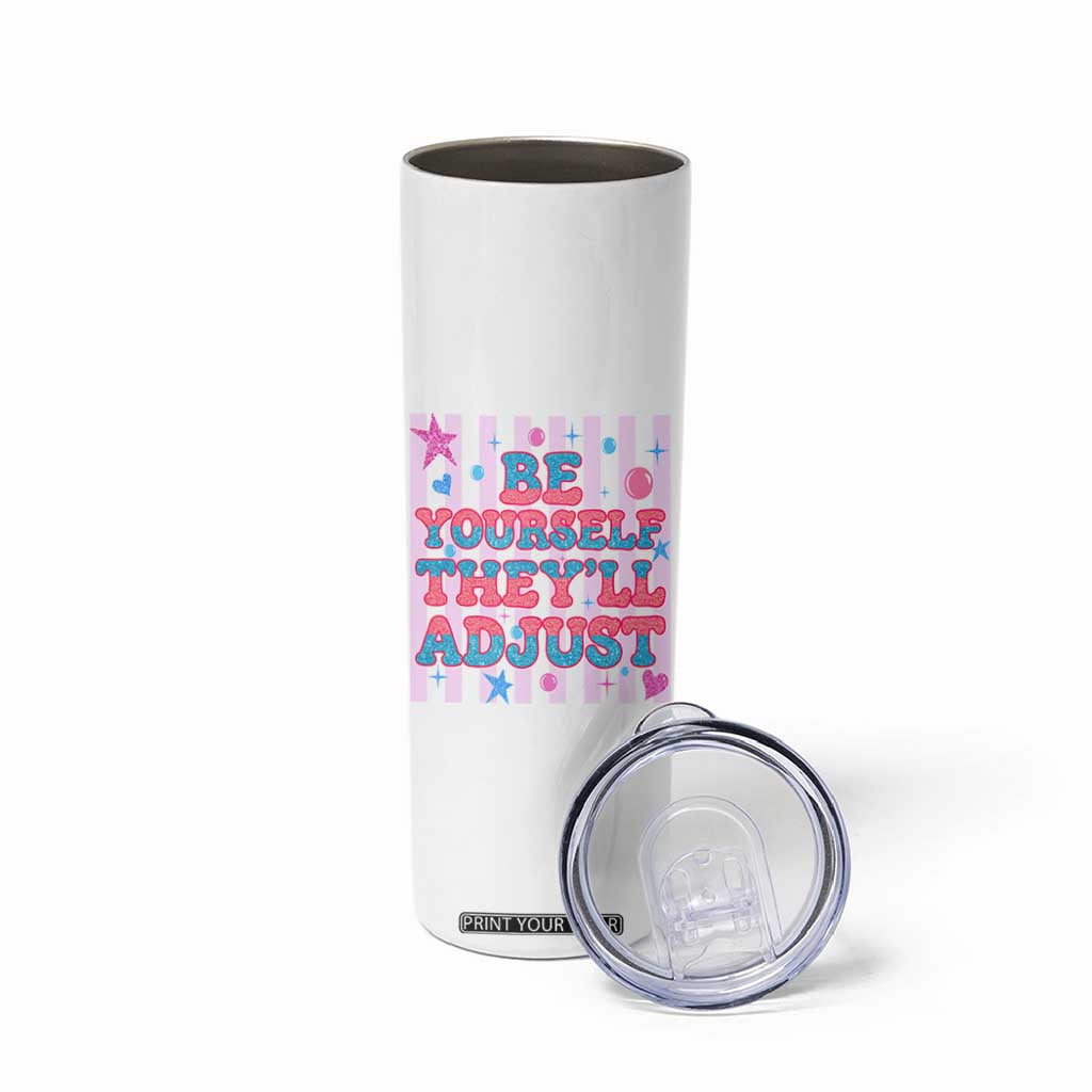 Striped Glitter Effect Printed Trans Rights Skinny Tumbler Be Yourself They Will Adjust TS12 Print Your Wear
