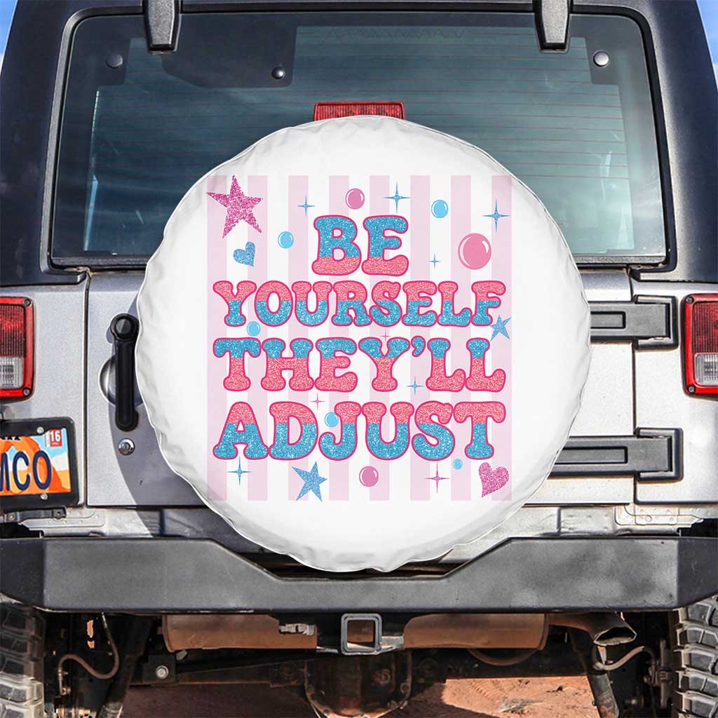 Striped Glitter Effect Printed Trans Rights Spare Tire Cover Be Yourself They Will Adjust TS12 No hole White Print Your Wear