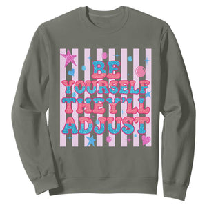 Striped Glitter Effect Printed Trans Rights Sweatshirt Be Yourself They Will Adjust TS12 Military Green Print Your Wear