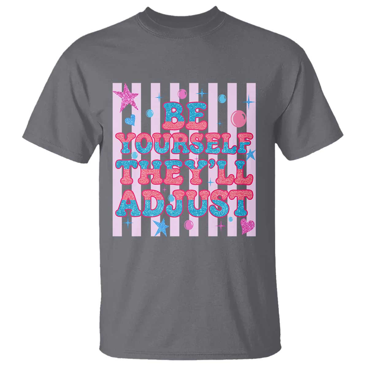 Striped Glitter Effect Printed Trans Rights T Shirt Be Yourself They Will Adjust TS12 Charcoal Print Your Wear